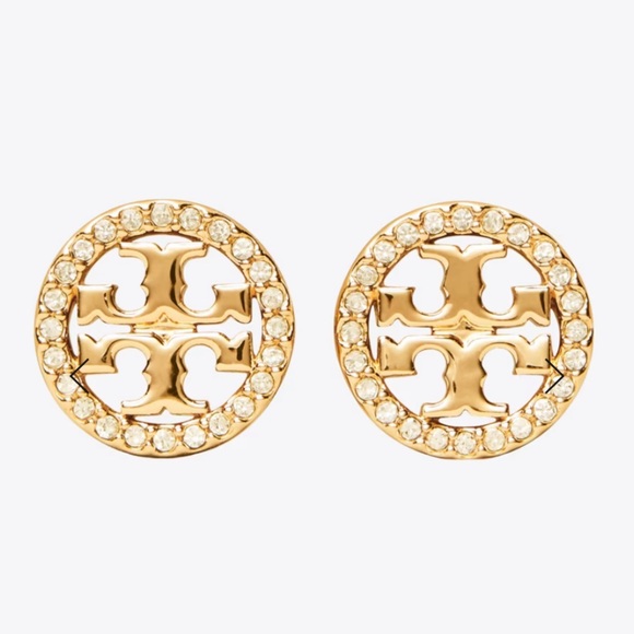 Tory Burch Jewelry - Tory Burch Pavé Embellished Gold Circle Stud Earrings